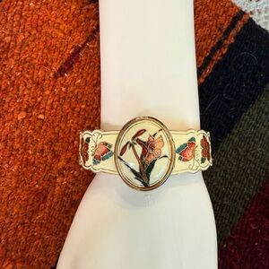 Vintage Cloisonné Enamel Hinged Bracelet Locket Clamper